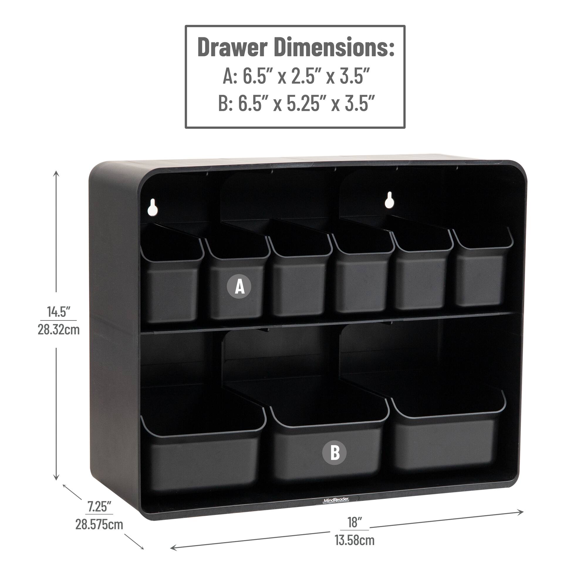 Mind Reader 18" x 7" x 14" Black Two-Tier Countertop Snack Organizer with Removable Bins